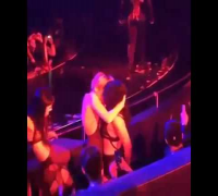 Miley Cyrus kissing with a BackUp Dancer at Britney Spears Vegas Show